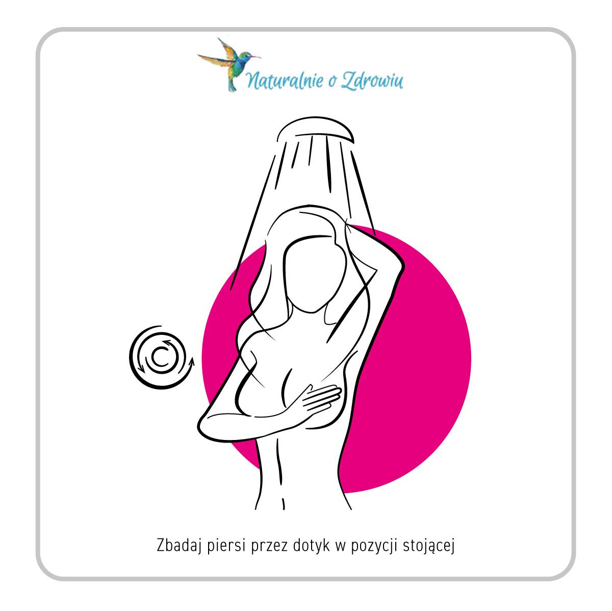 Samobadanie piersi na stojąco. Infografika.